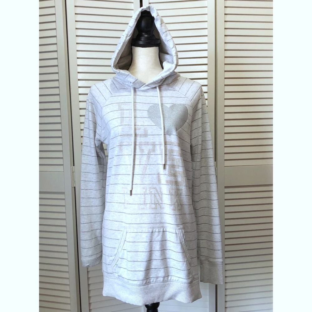 PINK Glitter Striped Tunic Hoodie